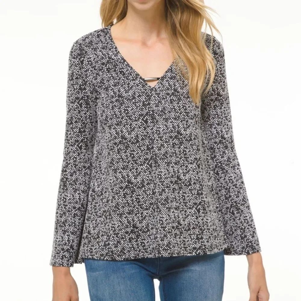 Michael Kors Black WhiteβMarled Top Wide Bell Sleeve Size XXL
